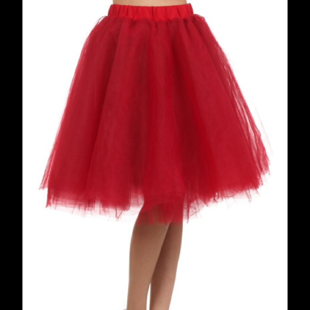 FIERY RED  LAYER TULLE SKIRT